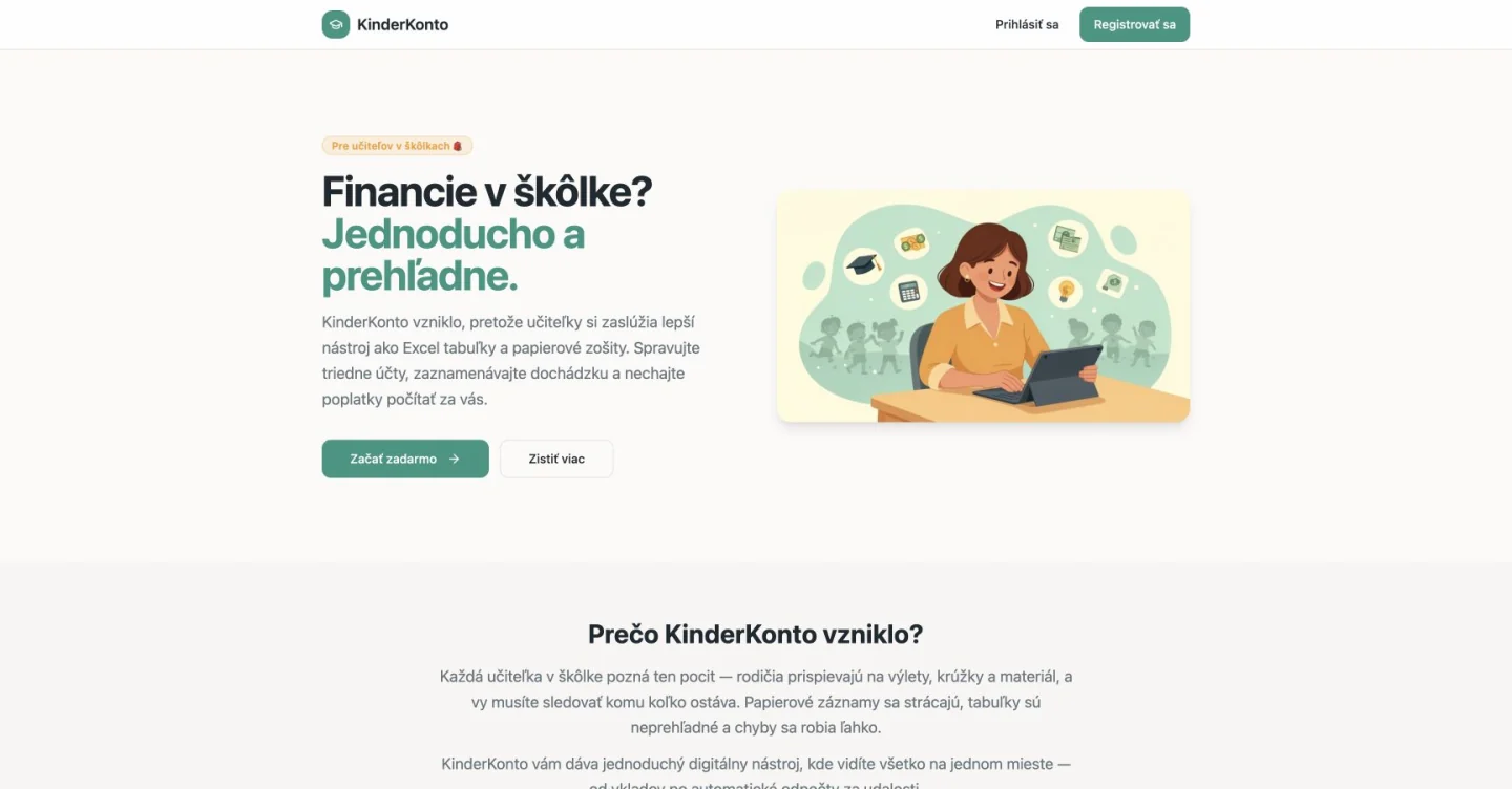 Náhľad úvodnej stránky KinderKonto